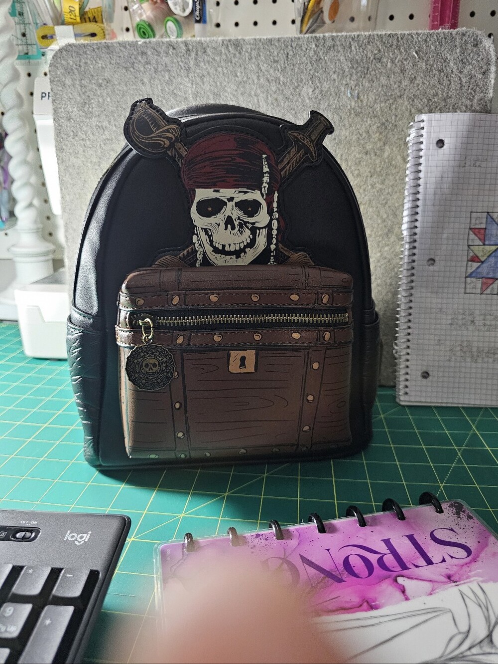 Black Pirate Skull Backpack with Brown Chest Pocket Loungefly